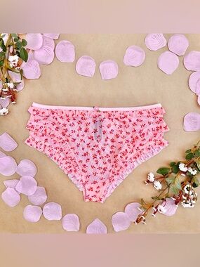 Anthro ❉ Smocked Printed Briefs Panty in Peach Floral Size Small